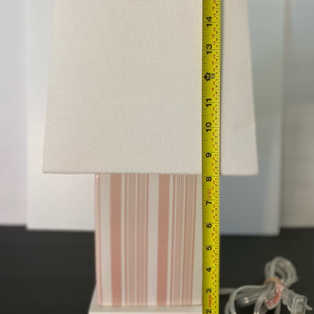 Ralph Lauren Squared Table Lamp, Pink & White Vertical Woven Stripes Hom… - Picture 9 of 11